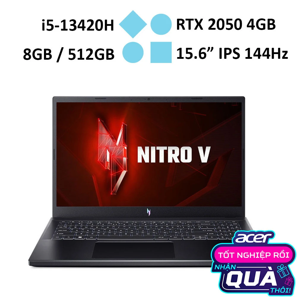 Laptop Gaming ACER Nitro V ANV15-51-58AN (i5-13420H/RAM 8GB/GeForce RTX 2050/512GB SSD/ Windows 11)